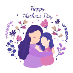 Happy Mother's Day Daughter Child Flower Floral Flat Illustration