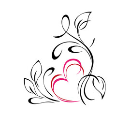 hearts 83. stylized pink heart with leaves and swirls. graphic decor