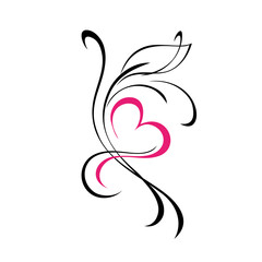 hearts 85. stylized pink heart with one leaf and swirls. graphic decor