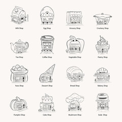Pack of Shop Buildings Hand Drawn Illustrations 