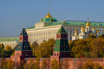 Russia, Moscow, view of the Kremlin on a sunny autumn morning.