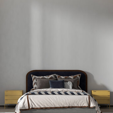 The modern bedroom interior design and white wall texture background