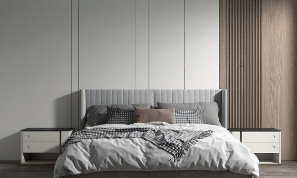 The modern bedroom interior design and white decorative wall texture background