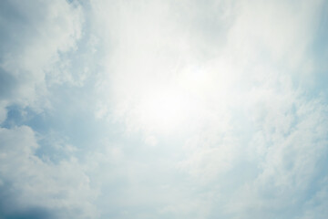 The divine sky. blue sky and cloud with light of heaven. peaceful and calm concept.
