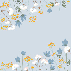 Fototapeta na wymiar Square vector frame with wildflowers in pastel colors