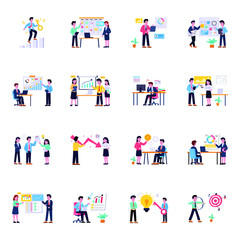 Fototapeta premium Bundle of Business Management Flat Illustrations 