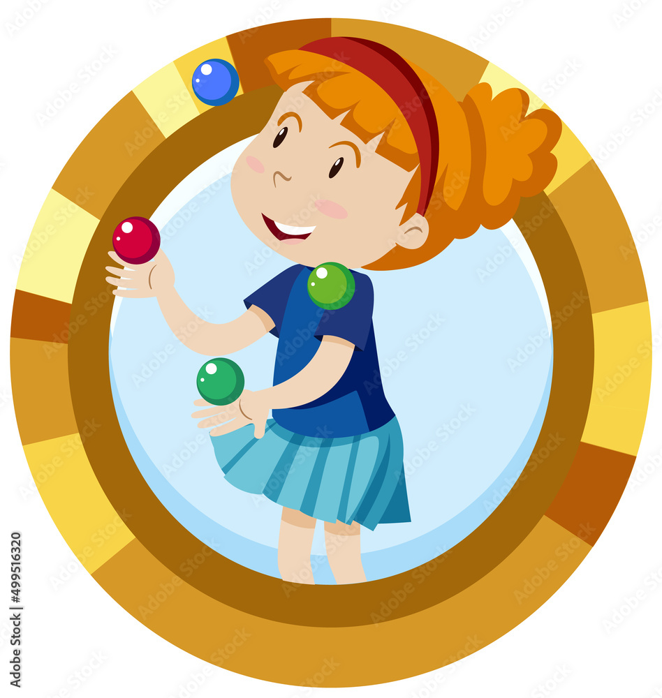 Sticker simple cartoon character of a girl jugling balls