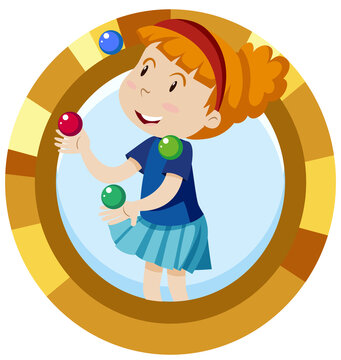 Simple Cartoon Character Of A Girl Jugling Balls