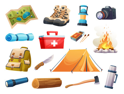 Set of camping and hiking equipment illustration