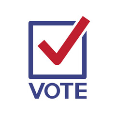 Vote word with checkmark symbols, Check mark icon, Political template elections campaign logo concept, Badge flat design vector illustration