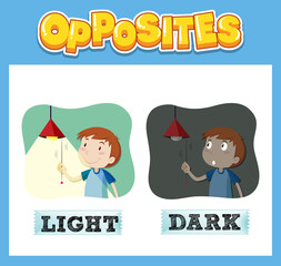 Opposite English words with light and dark