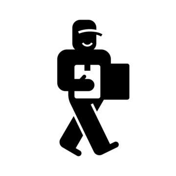 recommend clip art: Delivery man holding box icon, Shipping courier silhouette symbol, Pictogram flat design for apps and websites, Vector illustration