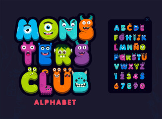 Cartoon monsters alphabet set icons. Funny monster letter and numbers set. © Karloxky