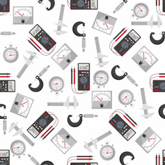 Measurement tools and instruments seamless pattern. Metrology equipment.
