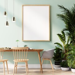 mock up poster frame in modern interior wood floor concrete wall background, Scandinavian style, Loft style, 3D render, 3D illustration