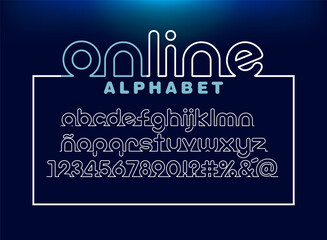 Fototapeta na wymiar online alphabet and number, One line font Thin rounded
