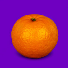 Orange on isolated purple background. Fresh orange.