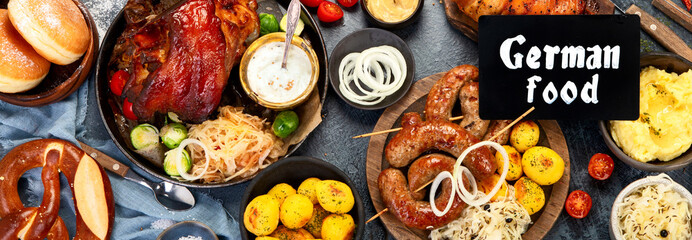 German cuisine on dark background.