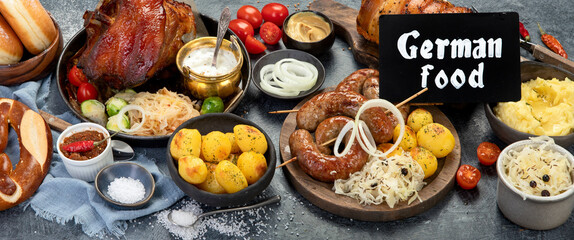 German cuisine on dark background.