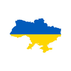 Vector illustration map of Ukraine with flag colors Isolated white background