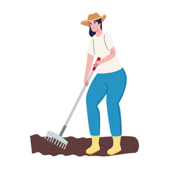 female farmer working with rake