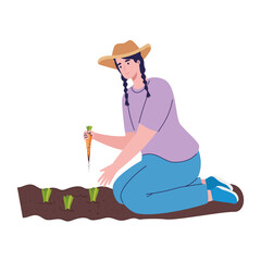 female farmer planting carrots