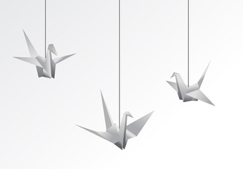 Realistic folded paper swan vector set isolated on white background. paper swan modern origami. colorful origami bird.
