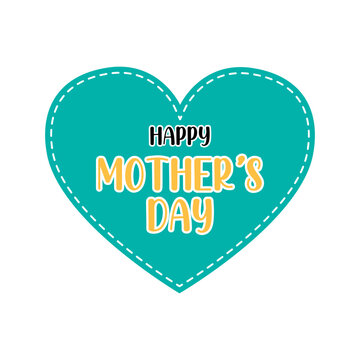 Happy Mother's day with a blue heart and hand-drawn lettering 