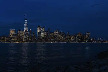 city skyline at night. New York City 