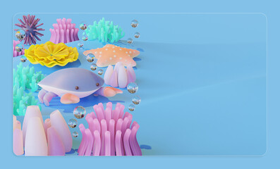 World Ocean Day Copy Space With Crab 3D Render Illustration