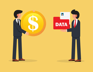 Buying data. businessman gives confidential protected data exchange for money, Organization, Big Data, File Folder