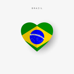 Brazil heart shaped flag. Origami paper cut Brazilian national banner. 3D vector illustration isolated on white with soft shadow.