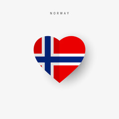 Norway heart shaped flag. Origami paper cut Norwegian national banner. 3D vector illustration isolated on white with soft shadow.