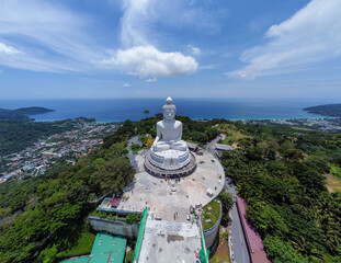 Big buddha Phuket Aerial view Cloudy Thailand