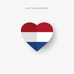 Netherlands heart shaped flag. Origami paper cut Holland national banner. 3D vector illustration isolated on white with soft shadow.