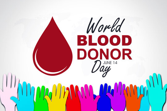World blood donor day text with colorful hands - Powered by Adobe