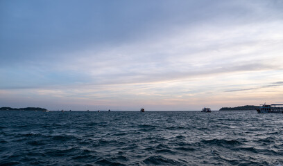 The morning sea and the skies were dim