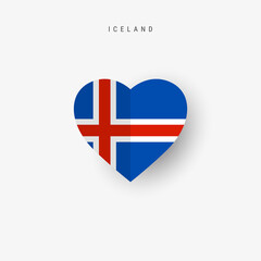 Iceland heart shaped flag. Origami paper cut Icelandic national banner. 3D vector illustration isolated on white with soft shadow.