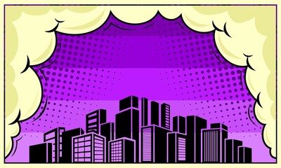 Comic background with city silhouette