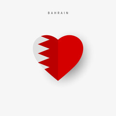 Bahrain heart shaped flag. Origami paper cut Bahraini national banner. 3D vector illustration isolated on white with soft shadow.