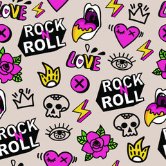 doodle rock and roll seamless vector pattern - 499525960