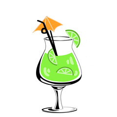 An abstract glass of mojito cocktail on the white background, isolated. Summer element design in modern style.