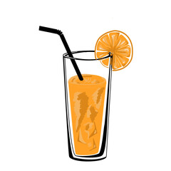 A hand drawn glass with orange juice, isolated on the white background. Drink element design.