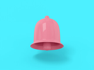 Pink one color bell on a blue flat background. Minimalistic design object. 3d rendering icon ui ux interface element.