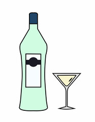 Bottle of martini and a glass of martini