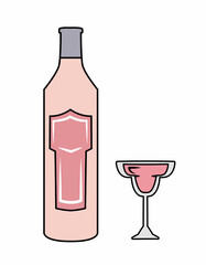 Glass bottle and shot with liqueur. Vector illustration. Liqueur on a white background