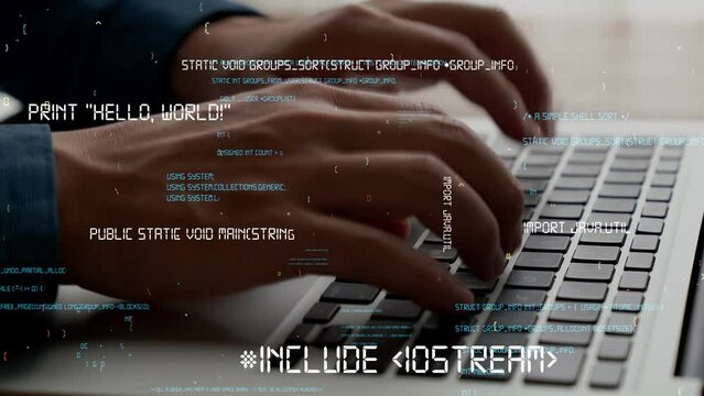 Computer programmer uses capable laptop computer to develop programming code of new software . Computer specialist working on future coding application for software programming development .