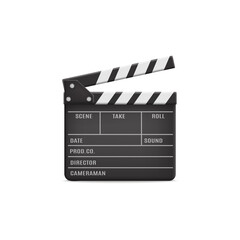Fototapeta na wymiar Movie clapperboard mockup with black boards, vector illustration isolated.