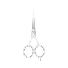 Realistic closed silver metal hair scissor, vector illustration