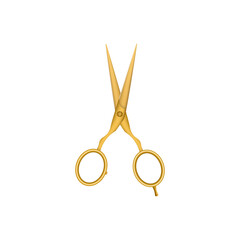 Golden realistic opened hair scissors, vector illustration